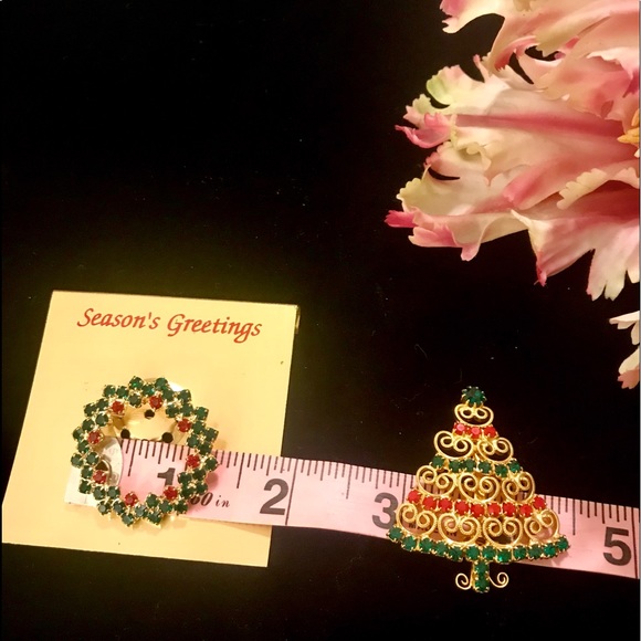 Seasons Greetings 2 Rhinestone Christmas Brooches - Picture 5 of 8